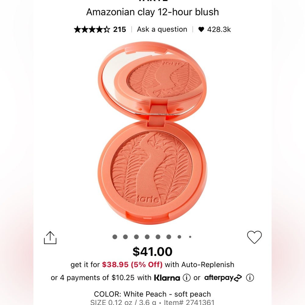 Brand new tarte Amazonian clay blush in the shade white peach